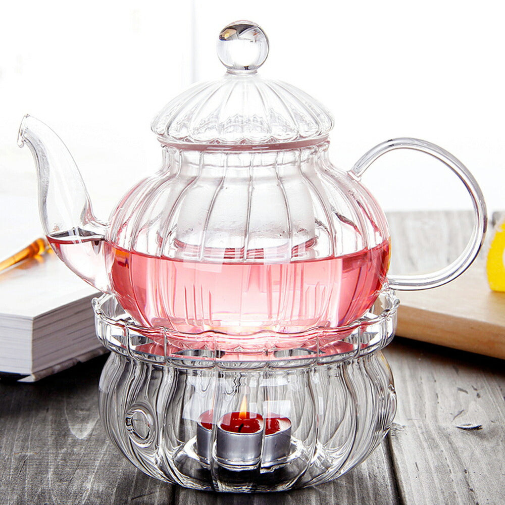 IwaiLoft 2点セット 手作り 600ml 耐熱 ティーポット 茶こし付き ガラス ガラスキャンドル保温ウォーマン ガラスポット ジャンピング 紅茶ポット フルーツティー 花茶 工芸茶 に ガラス急須 直火可【セット買いがお得】【送料無料】