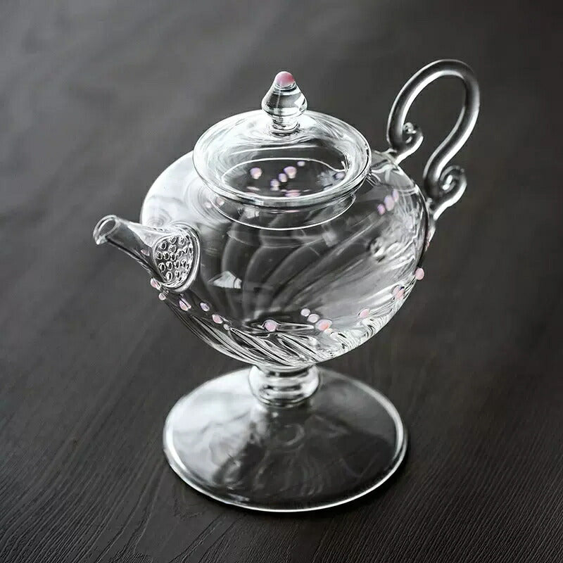 IwaiLoft Glass Art 雅遊 耐熱ガラス ティーポット 高台 ガラス 急須 430ml ガラスティーポット ガラスきゅすう ガラス製ポット 紅茶ポット お茶ポット ガラスポット 花茶 工芸茶 ハーフティー に健康茶器 アフターティー お家ティータイム 母の日プレゼント