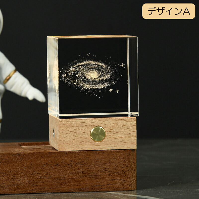 iwailoft 置物 クリスタル 台座付き LED レーザー 間接照明 LED 卓上 ライト おしゃれ 寝室 和室 玄関 ナイトライト スタンド コードレス USB 充電式 彫り 3D オブジェ インテリア 雰囲気 クリスタルアート プレゼント ギフト