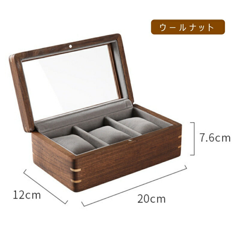 高級窓付 時計ケース ウォッチケース 3本用 木製 腕時計収納ケース 腕時計収納ボックス ウォッチボックス ウッドケース ウールナット ビッチウッド 天然木 コレクションケース WATCH BOX ジュエリーボックス アクセサリー 父の日 プレゼント 彼氏 上司 ギフト IwaiLoft