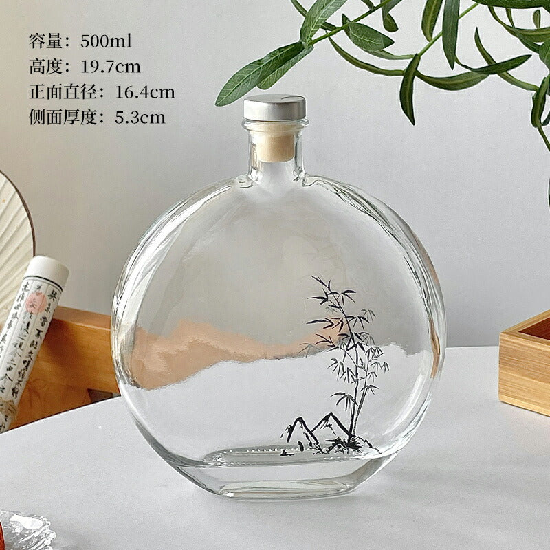 The Moon 蓋付き ガラス瓶 ガラス ティーポット 丸 水出しポット ワインボトル型 竹柄 250ml 500ml ガラスポット 紅茶煎茶 緑茶 氷出し 水出し煎茶 冷茶ポット 冷茶ボトル 囲炉煮茶 ガラス器 酒ガラスびん 酒瓶 ワイン瓶 空瓶 果実酒びん 小 仕分け ガラス容器 IwaiLoft