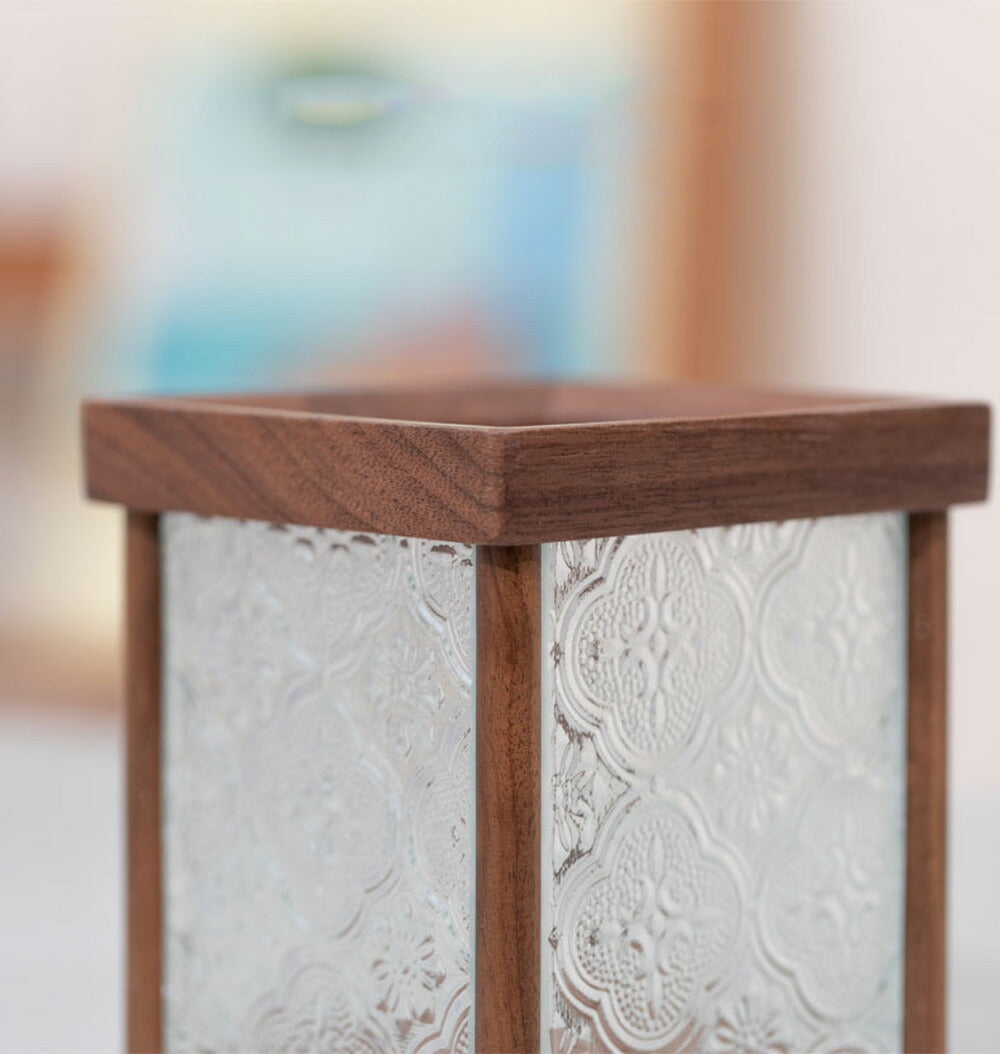 ペンスタンド ペンホルダー おしゃれ ペン立て かわいい ペンケース 胡桃木とガラスの海棠花模様 卓上収納 オフィス メガネスタンド デスク プレゼント 文房具