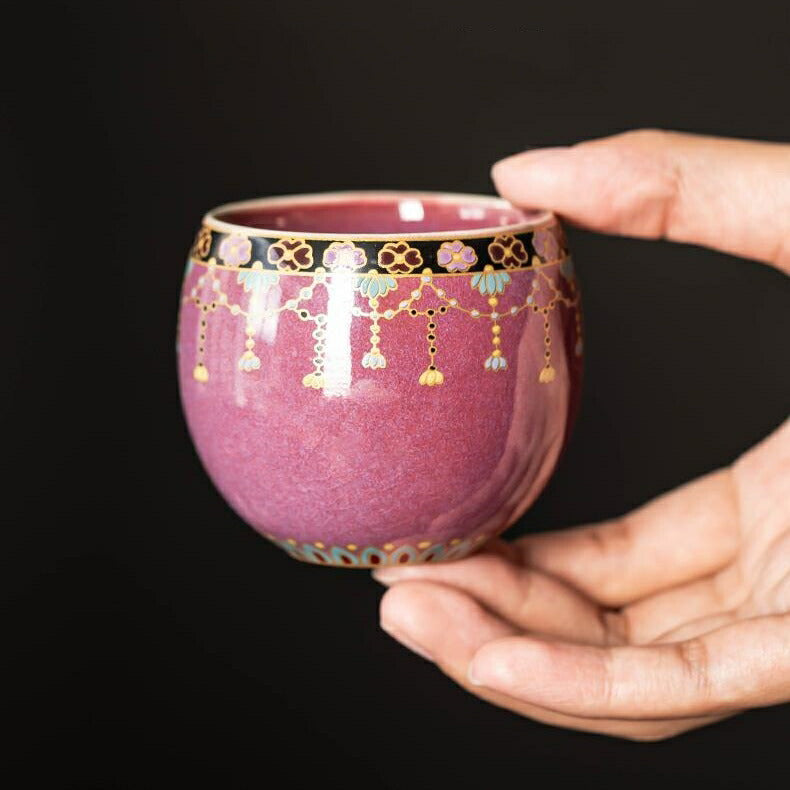 王の色 湯呑 茶器 湯のみ お茶 紫 パープル フリーカップ 蕎麦猪口 チョコ グラス 陶磁器 ティーカップ ティーコップ ?窑 ?琅彩 茶杯 お茶用品 ティーウェア 敬老の日 母の日 プレゼント 贈り物にも 食洗機対応 電子レンジ対応 IwaiLoft