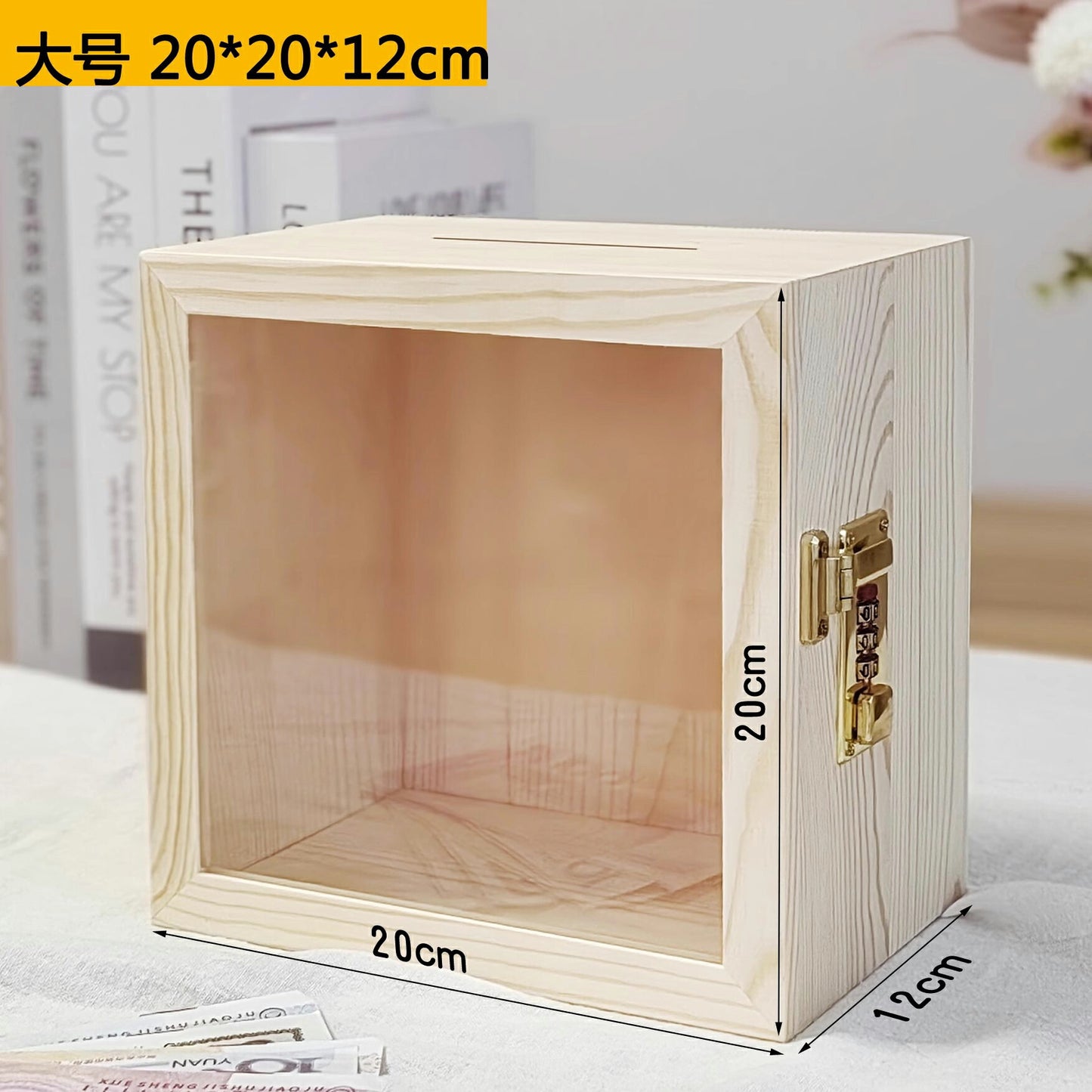ロック付き 貯金箱 募金箱 賽銭箱 天然木 小銭 お札 フォトフレーム 透明 写真立て フィギュア 収納ボックス ガラス コインケース 木製 貯金ボックス コレクションボックス ディスプレイケース 人形ケース デコレーション 男の子 女の子 誕生日ギフト IwaiLoft