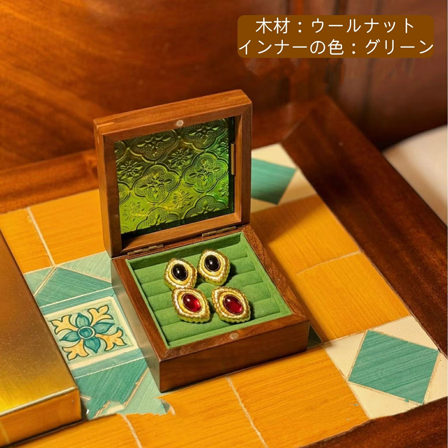 ローラガラス 指輪ケース 指輪ボックス ジュエリーボックス アクセサリーケース 木製 ビーチウッド ウールナット フ ガラス ウッドケース おしゃれ 宝石箱 プロポーズ 箱 収納ケース ガラスケース スクエア 四角形 指輪収納 母の日 プレゼントIwaiLoft