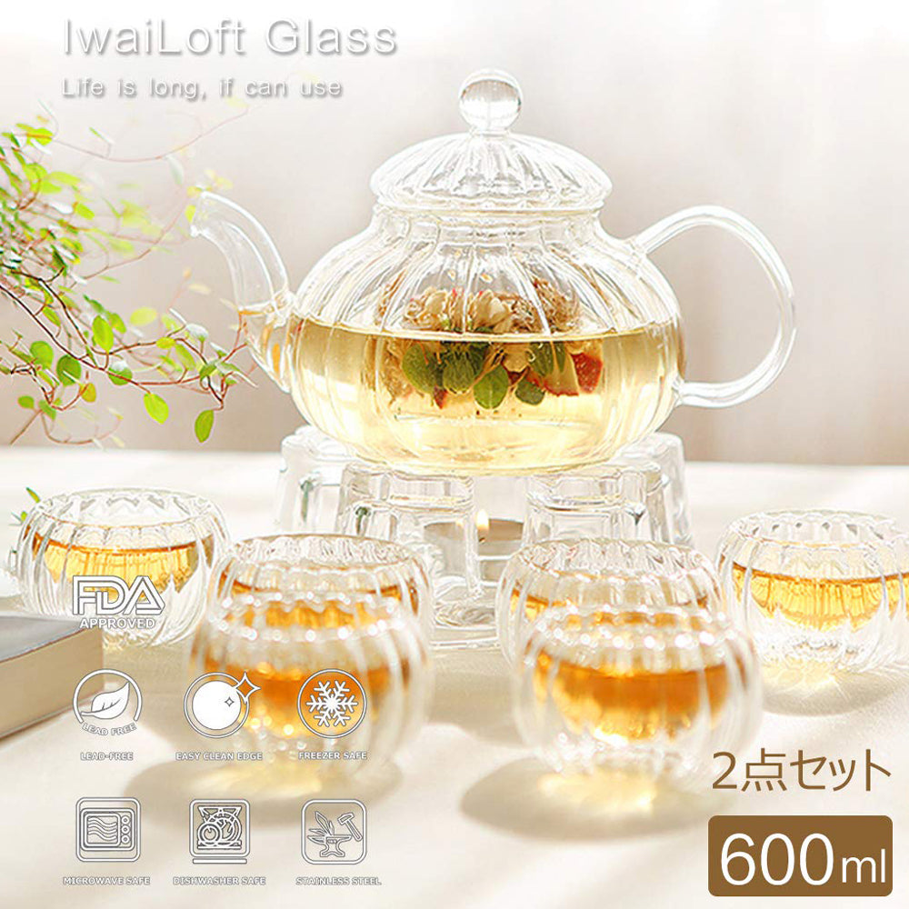 IwaiLoft 2点セット 手作り 600ml 耐熱 ティーポット 茶こし付き 