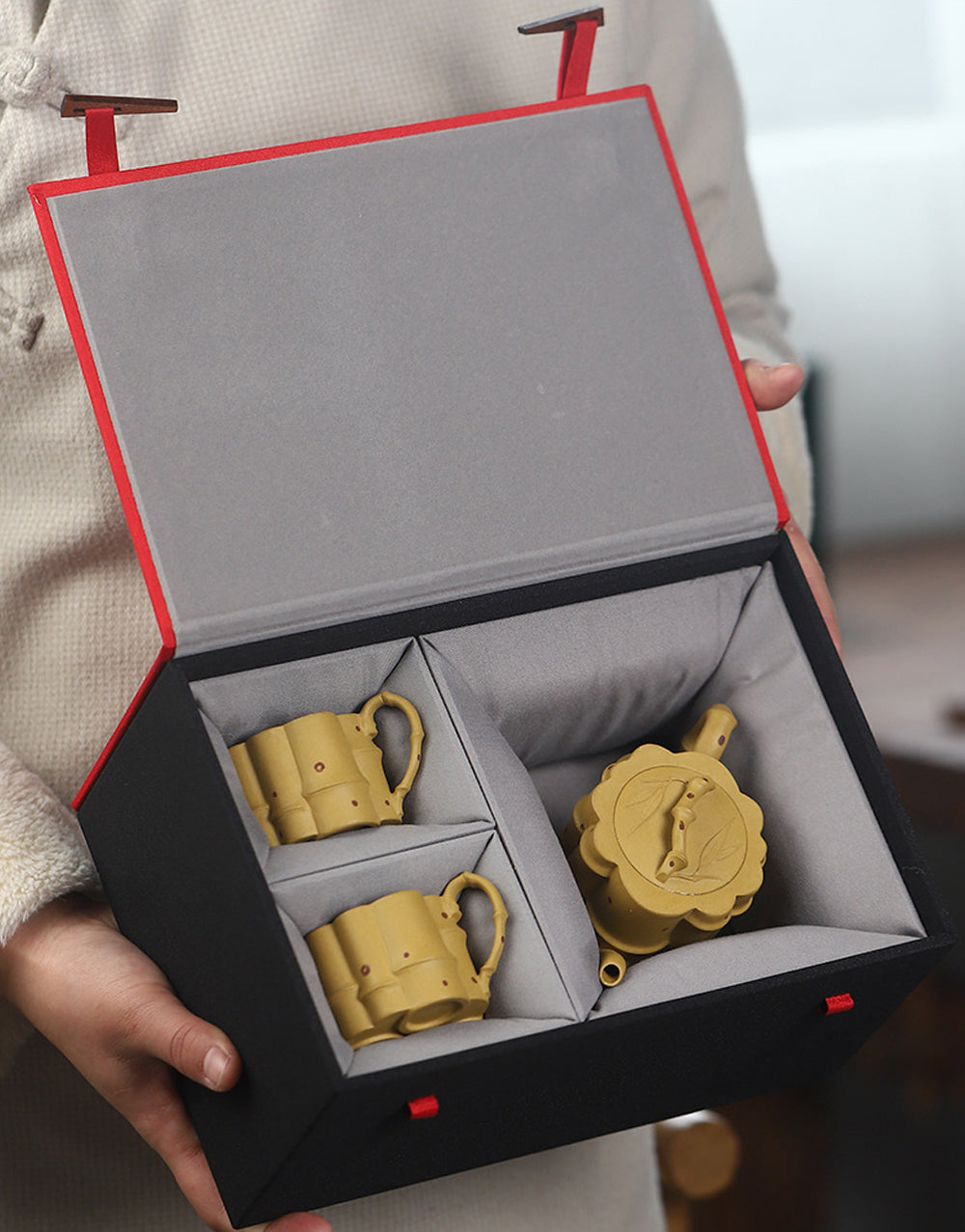 IwaiLoft 本番 中国宜興 紫砂 茶壺 急須 セット オシャレ 紫砂壷 朱泥 中国茶器 竹柄 ハンドメイド・手作り