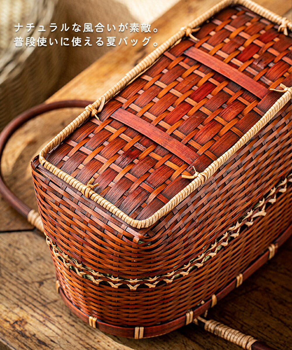 IwaiLoft かごバッグ レディース 竹かご バッグ 軽量 人気 ハンドメイド 手提げカバン 竹編みバッグ 竹製 ハンドバッグ 籠バッグ 巾着 夏 花火大会 浴衣 着物 伝統工芸品