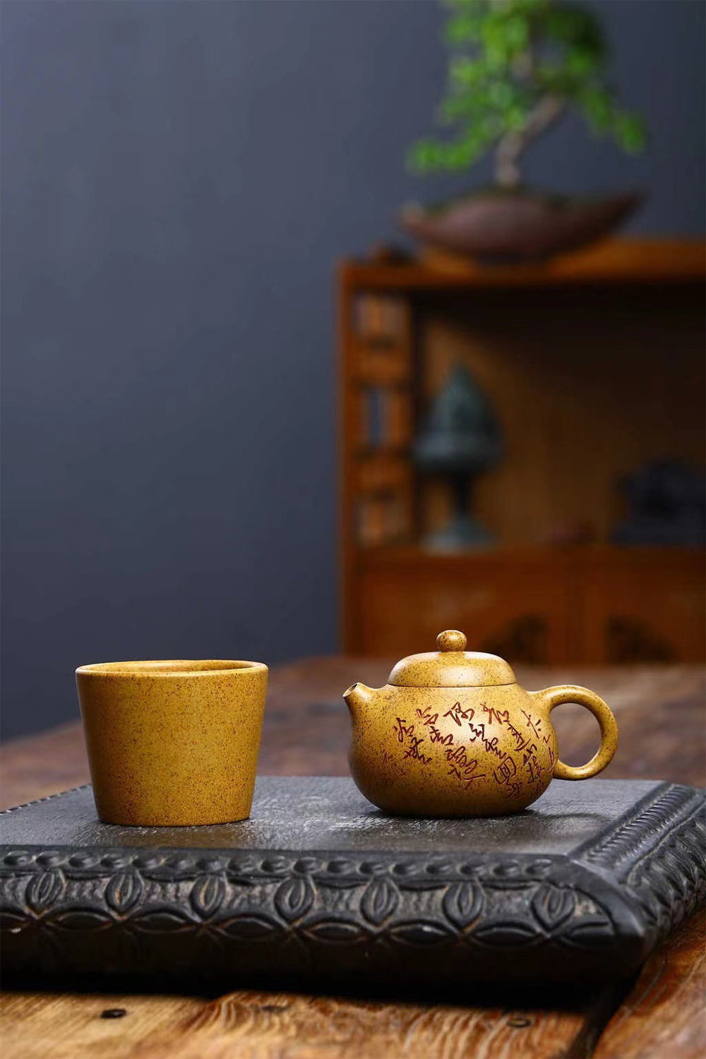IwaiLoft 本番 中国宜興 紫砂 茶壺 急須 オシャレ 紫砂壷 中国茶器 黄金段泥 彫刻 ハンドメイド・手作り