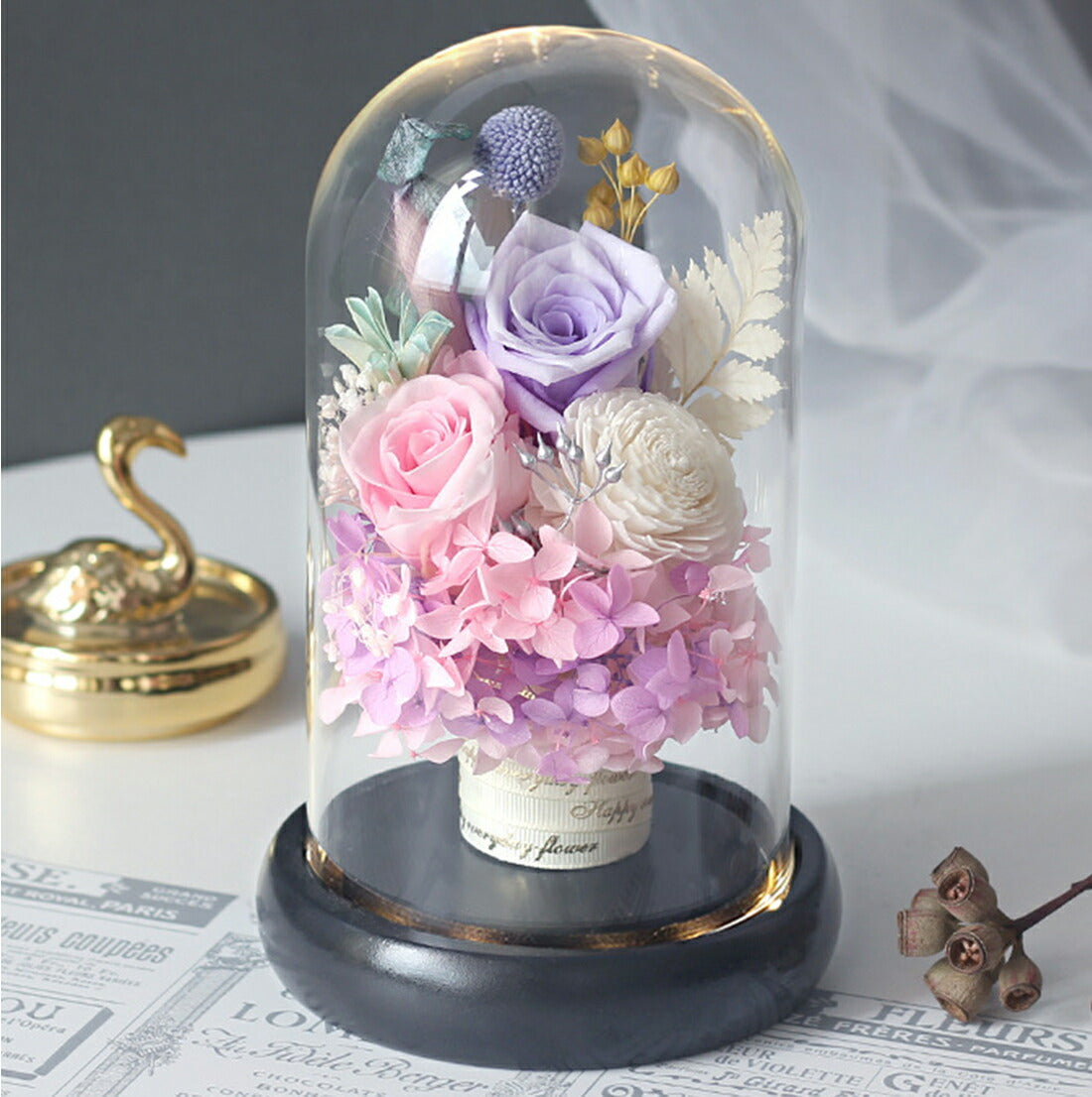 IwaiLoft 和風 プリザーブドフラワー ギフト 花束 バラ プレゼント 枯れないお花 ボトルフラワー 誕生日プレゼント・お祝い・発表会・贈り物に ガラスドーム 母の日 彼女 妻 プレゼント 誕生日 結婚祝い フラワー インテリア 縁起物