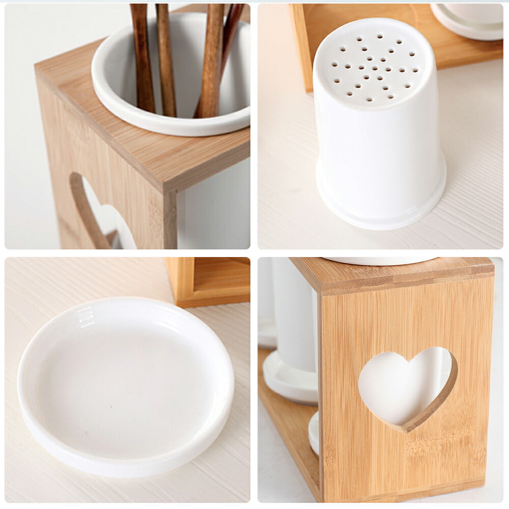 IwaiLoft 箸立て 水切り 箸置き カトラリースタンド 箸置き カトラリーホルダー スプーン入れ 竹製 白磁 キッチンツールスタンド ナチュラル 北欧 おしゃれ ナチュラル キッチン多機能ラック 送料無料