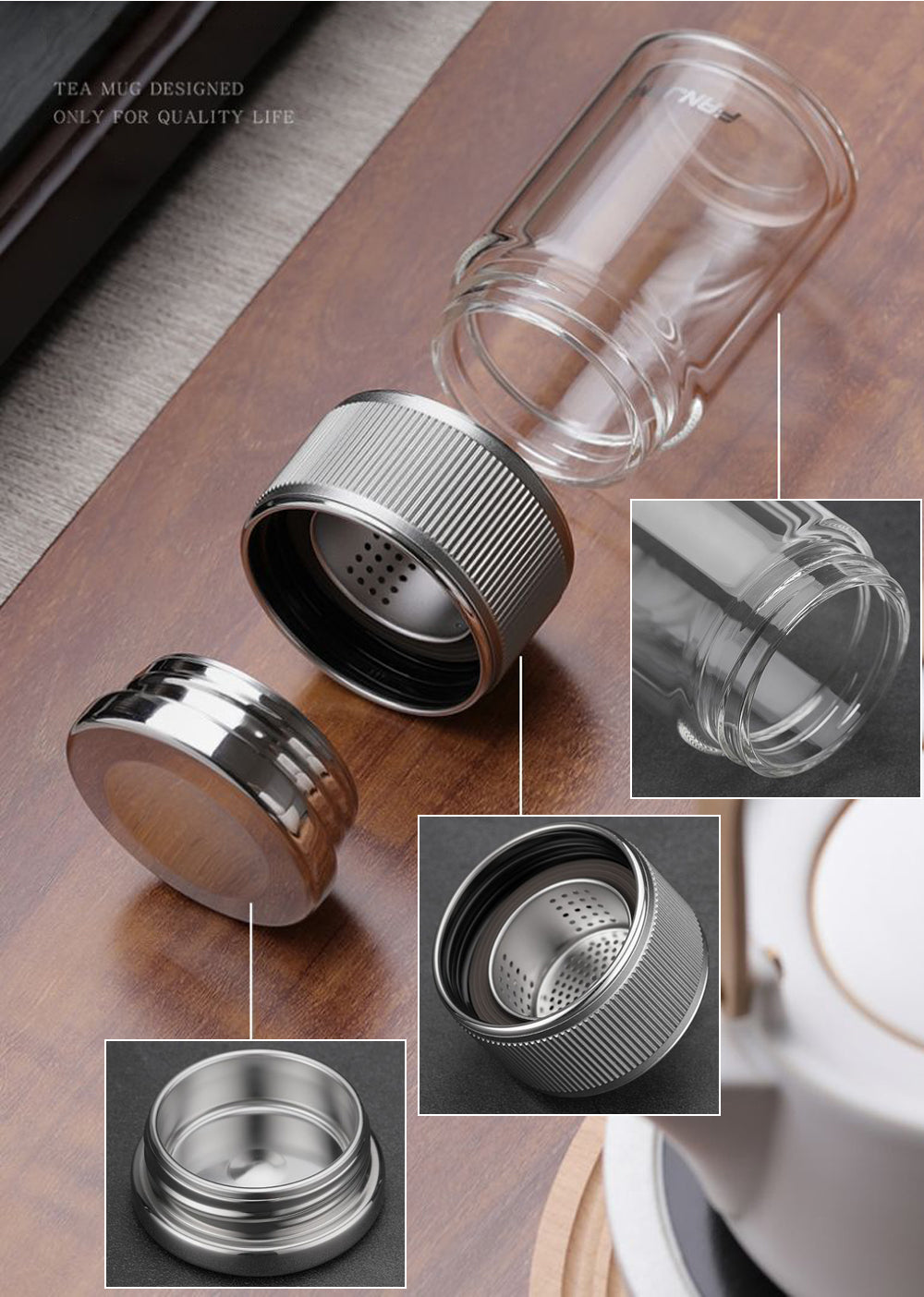 IwaiLoft 極 ティーボトル 耐熱ガラス マイボトル 250mL マイ水筒 ティープラス 二重構造 ダブルウォール ガラスボトル クリアボトル おしゃれ 水筒 タンブラー 茶こし付き かわいい 大人用水筒・ 子供用水筒・マグボトル プレゼント ギフト