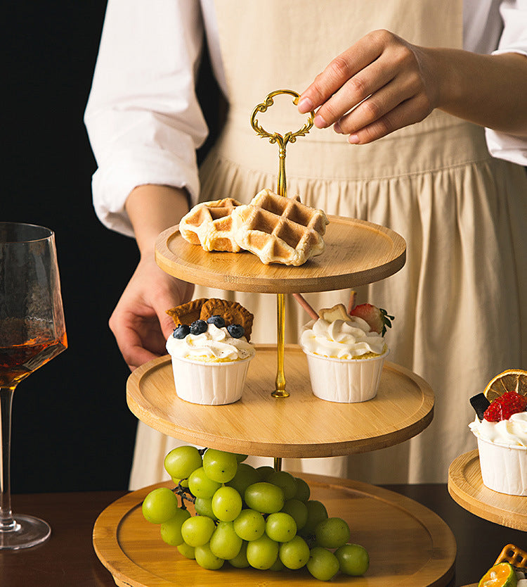 IwaiLoft おしゃれで優雅なひととき ケーキスタンド ケーキスタンド ティースタンド 小さい アフタヌーンティー お菓子 プチケーキ おもてなし スイー 竹製