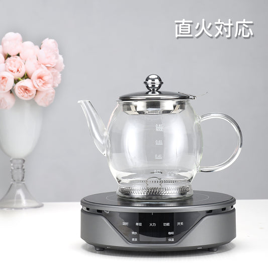 IwaiLoft 日本初！直火対応 耐熱ガラス やかん ティーポット ガラス急須 ガラスケトル コーヒーケトル ガラスティーポット 800ml  1500ml 304SUSステンレス製 茶こし付き ガラスポット ジャンピング 紅茶ポット フルーツティー 花茶 リーフティーポット 母の日 ギフト