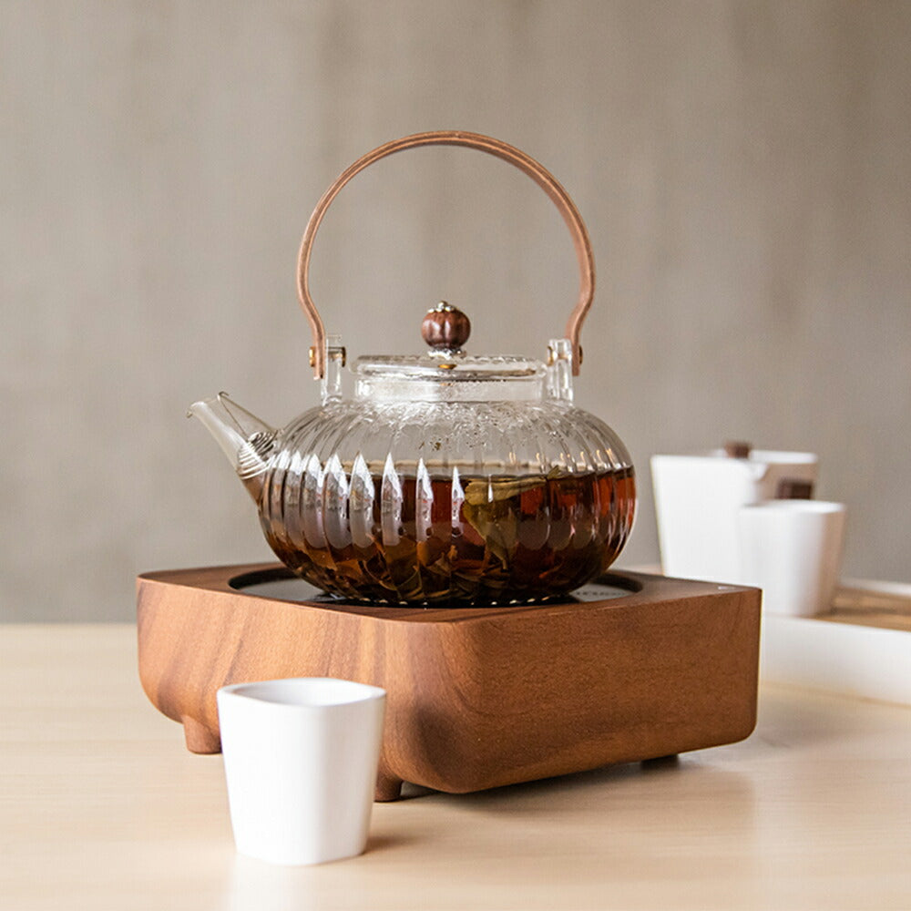 IwaiLoft Handmade Heat Resistant Glass Teapot with Tea Strainer Glass Pot Wooden Bamboo Handle Jumping Tea Pot Fruit Tea Leaf Tea Flower Tea Craft Tea Half Tea Direct Fireable Large Capacity IL-G1968 (Sakisome, 900mL)