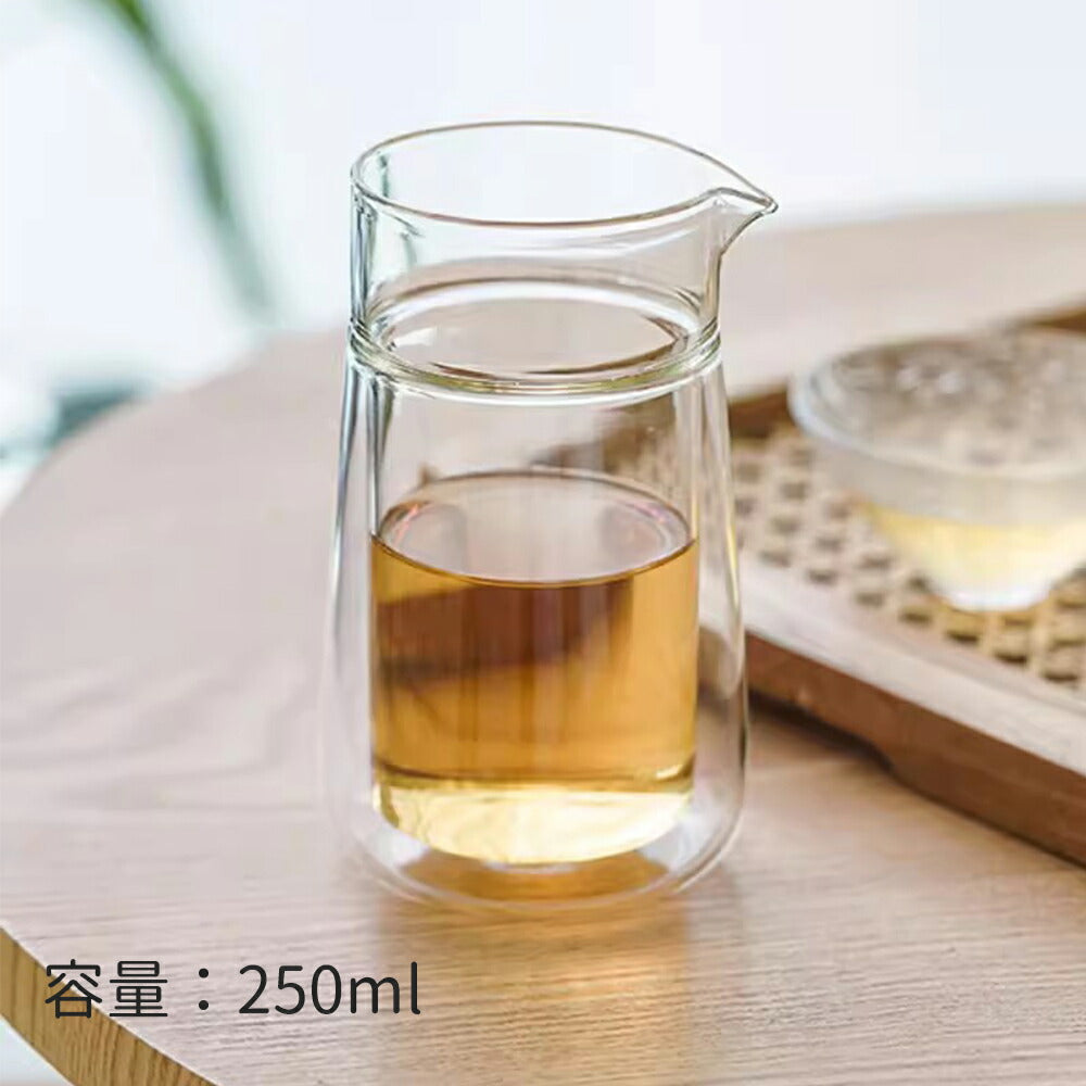 IwaiLoft ダブルウォールカラフェ 260ml 二層断熱 結露しにくい ガラス コーヒーサーバー ダブルウォールピッチャー 耐熱ガラスポット ウォーターピッチャー ウォーターカラフェ クリア ジャグ ガラスピッチャー ドリンクピッチャー 片口 注器 徳利 電子レンジ・食洗機対応