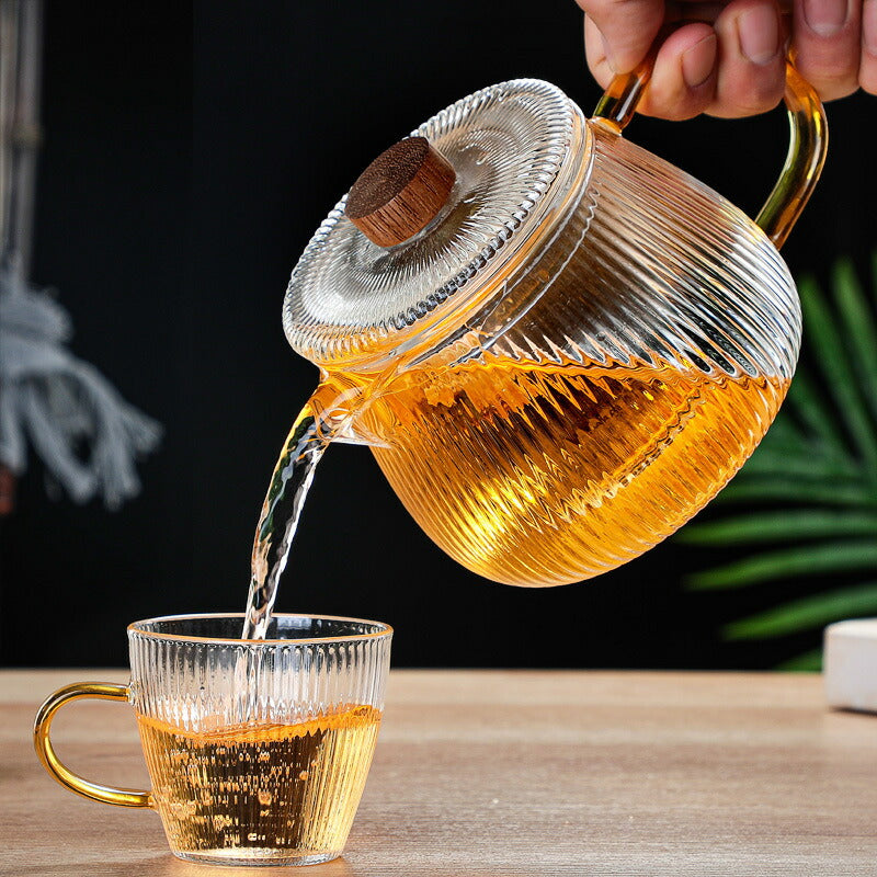 なつめ 直火 新作 耐熱ガラス ティーポット 筋紋 筋入 ガラス ガラスポット ガラス急須 小 500ml 600ml 茶こし付き 木製つまみ 紅茶ポット コーヒーサーバー コーヒーポット ガラスピッチャー 片口 酒器 ハーブティー ポット アフタヌーンティー 母の日 プレゼント IwaiLoft