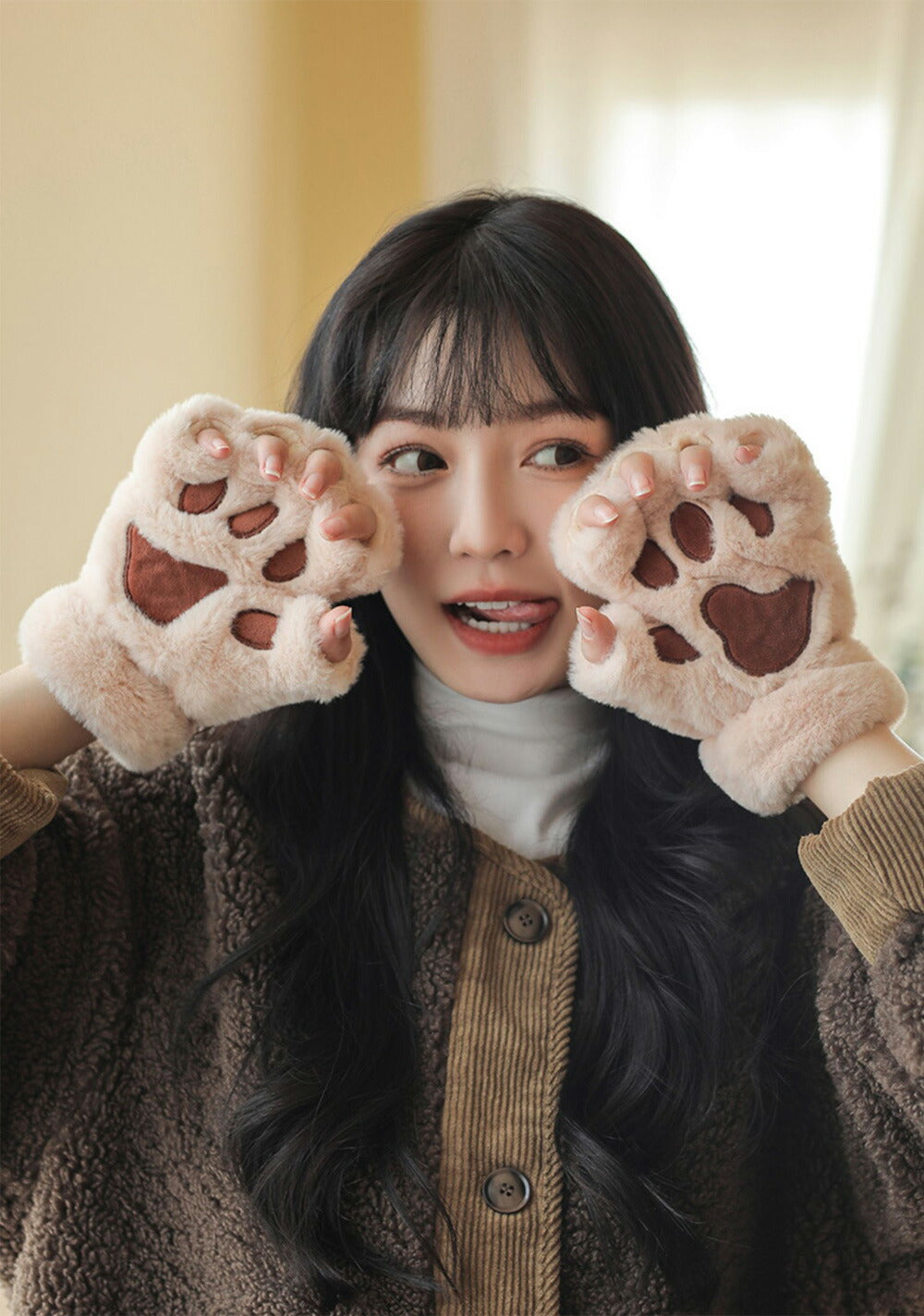 ネコ肉球 手袋 かわいい 暖かい 防寒 冬 ミトン 指なし もこもこ 女性 レディース 冬物 手袋 スマートフォン対応　秋冬 防風 防寒 学生 通勤 通学 自転車 アウトドア ファー 暖かい イベント ミトン手袋「選べる福袋対象」kiyokyou