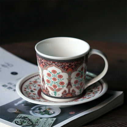 【豪華な中世貴族風・280ml】マグカップ コーヒーカップ ティーカップ モーニングカップ ソーサー付き 茶托付き コーヒーマグ スープカップ 花柄 白 彼女 誕生日プレゼント 新居 祝い 母の日 ギフト カフェ風 お家カフェ シノワズリ レトロ フランススタイル  IwaiLoft