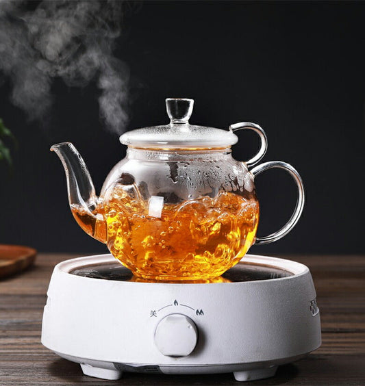 IwaiLoft 満月手作り 耐熱 ティーポット 450ml 600ml ガラス 茶こし付き 直火可 ガラスポット ジャンピング 紅茶ポット フルーツティー 花茶 工芸茶 に ガラス急須 紅茶ポット 母の日プレゼント