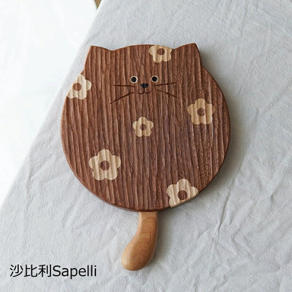 かわいい トレー 猫型 ねこ ウォールナット ビッチウッド 22cm まな板 持ち手付 天然木 トレイ お盆 丸膳 北欧 おしゃれ 木製 カフェトレー ティートレー ナチュラル 持ち手付トレー 麺麭トレー 動物型 膳 小皿 取り皿 取皿 菓子皿 プレート子供 母の日プレゼント IwaiLoft