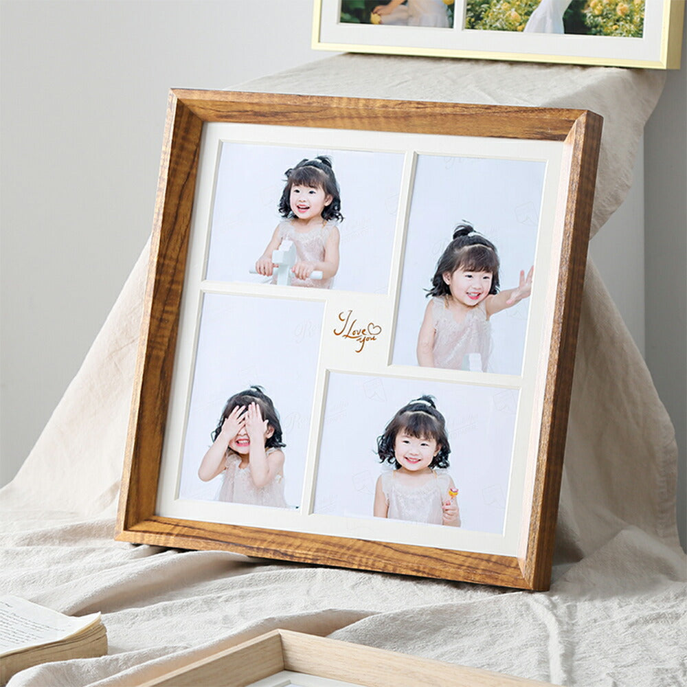 人気N0.1 ウッド フォト 四つに仕切られた フレーム 壁掛け＆置き 写真立て L判・2L判 ナチュラル 四つの区画 写真フレーム おしゃれ 透明アクリル フォトフレーム 木製調 ブラウン ベージュ  結婚祝い 額縁 写真入れ 記念品 誕生日  お祝い プレゼント 卒業 入学 kiyokyou