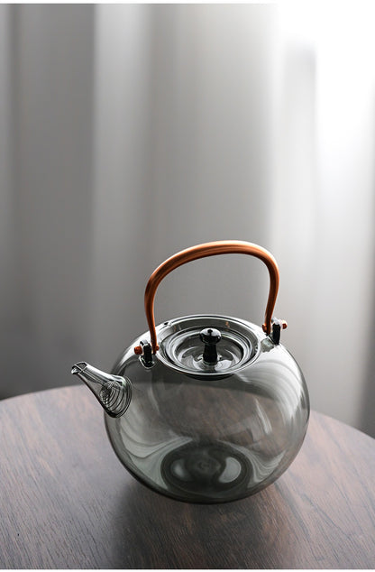 【直火可・1350ml・雪】IwaiLoft ガラスケトル 耐熱 ガラス ティーポット ヤカン 直火対応 湯沸かし 手作り おしゃれ ガラスポット ガラスティーポット 大容量 ジャンピング 紅茶ポット ガラス急須 茶考具 フルーツティー 麦茶 花茶 にすすめ直火可 母の日 プレゼント ギフト