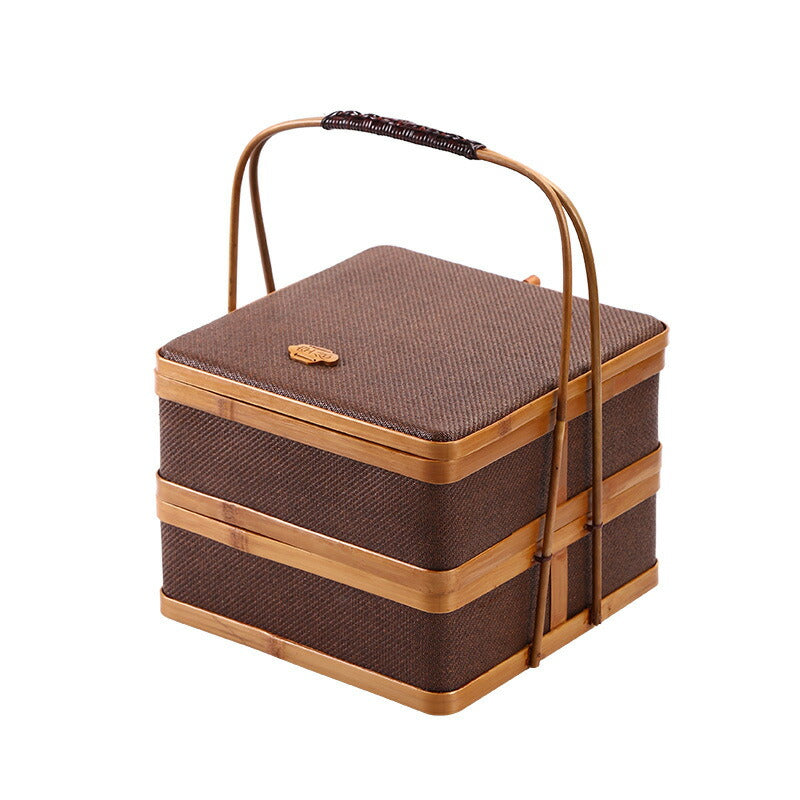 凛とした佇まいが美しいかご 竹 かご ハンドル付き 一段 二段 三段 重箱 丸 四角 漆塗り 手作り 行楽弁当箱 おせち 竹籠 バスケット手提げ アウトドア 竹かご ピクニックランチボックス お正月 迎春 花見 竹細工 和風収納 小物収納 茶道具 インテリア 清境Carft