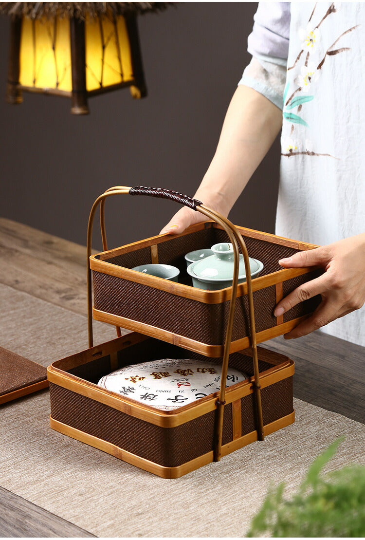 凛とした佇まいが美しいかご 竹 かご ハンドル付き 一段 二段 三段 重箱 丸 四角 漆塗り 手作り 行楽弁当箱 おせち 竹籠 バスケット手提げ アウトドア 竹かご ピクニックランチボックス お正月 迎春 花見 竹細工 和風収納 小物収納 茶道具 インテリア 清境Carft