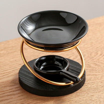 IwaiLoft 新型 黒 アロマポット 陶器 アロマ炉 茶香炉 アロマキャンドルホルダー キャンドルバーナー アロマバーナー アロマディフューザー 木製