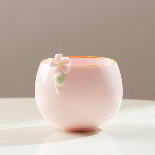 IwaiLoft まるで本物の花 湯のみ 湯呑み 小 白磁 お茶 カップ コップ 猪口 そばちょこ ティーカップ ティーコップ 手づくり おしゃれ 来客用 お茶用品 ティーウェア 白い器 茶器 中国茶器  茶杯 徳化磁器 白い器 贈り物にも 食洗機対応 電子レンジ対応