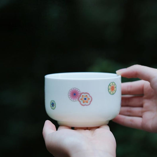 IwaiLoft 「春暖花開」美しい手毬  ボウル 菓子椀 汁椀 お椀 お茶碗 和食器 小鉢 おしゃれ 小付け 深鉢 300ml 建水 こぼし 茶こぼし 白 水孟 茶道具 中国茶器 台湾茶器 手作り 器