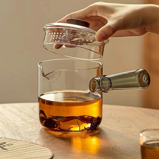 IwaiLoft 横手 ティーポット 耐熱ガラス  ガラスティーポット ガラス 急須 600ml ガラスポット 平急須 広口 湯冷まし 紅茶ポット 日本茶 ルイボスティー  緑茶 リーフティーポット ハーブティーポット おすす め 直火可 ティーライフ