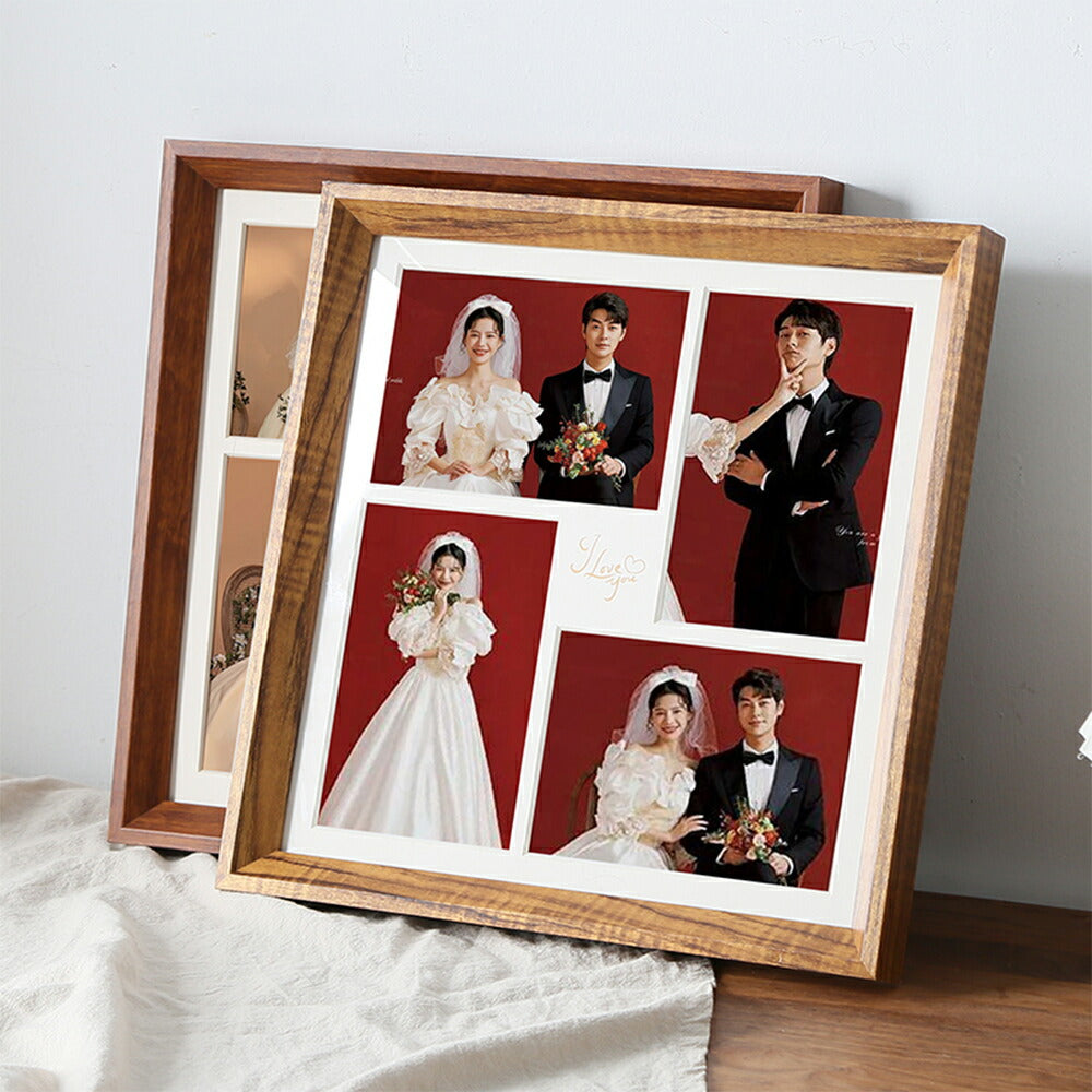 人気N0.1 ウッド フォト 四つに仕切られた フレーム 壁掛け＆置き 写真立て L判・2L判 ナチュラル 四つの区画 写真フレーム おしゃれ 透明アクリル フォトフレーム 木製調 ブラウン ベージュ  結婚祝い 額縁 写真入れ 記念品 誕生日  お祝い プレゼント 卒業 入学 kiyokyou