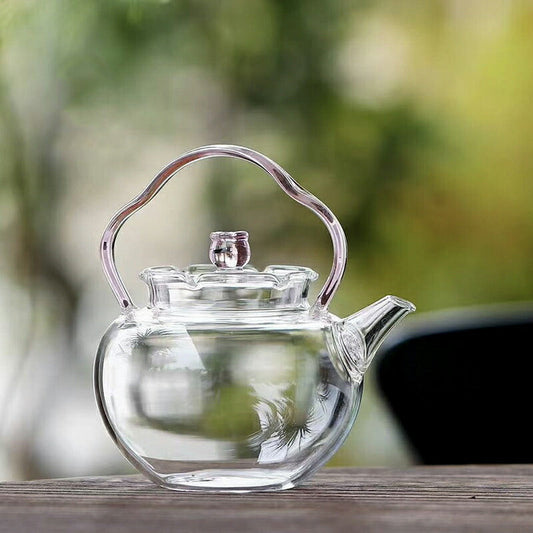 IwaiLoft 鈴蘭 耐熱ガラス ティーポット 270ml ガラス製ポット 手作り ジャンピング 紅茶ポット フルーツティー 花茶 工芸茶 ハーフティー に ガラス急須 健康茶器【直火可】【送料無料】