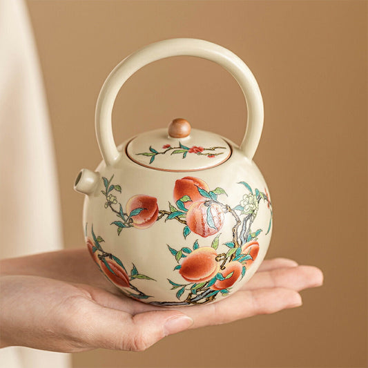 美しい桃が咲く 小さい 桃 急須 ティーポット 陶磁器 醬油差し 醬油ポット 一人暮らし かわいい おしゃれ 紅茶ポット 中国茶 プーアル茶 中国茶器 台湾茶器 敬老の日 彼女 母の日プレゼント ギフト ウーロン茶アフターティー お家ティータイム IwaiLoft