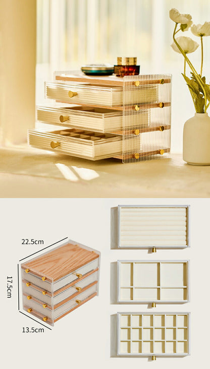 木&アクリル ピアスケース 指輪ケース ジュエリーボックス アクセサリーケース 木製 仕切り調整 2段 3段 大容量 透明 ウッドケース おしゃれ 宝石箱 アクセサリー 収納ケース 指輪 リング ピアス/ネックレス/メガネ/時計収納 小物収納 母の日 敬老の日 プレゼント IwaiLoft