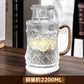 IwaiLoft 美しい佇まい フローラガラス 冷水筒 スリムジャグ ガラスサーバー ガラスポット ピッチャー 2200ml 2.2L 大容量 熱湯 麦茶ポット 麻ロープ 麻縄 麻紐 麻ひも ウォーターピッチャー ウォーターカラフェ 小 透明 ジャグ 水差し ドリンクピッチャー ピクルスポット