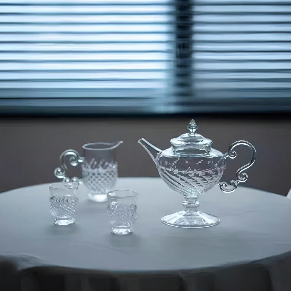 IwaiLoft 十卿 Glass Art 工芸作家作品 耐熱ガラス 夢 ティーポット 高台 ガラス 急須 430ml  ガラス製ポット 紅茶ポット お茶ポット ガラスポット 花茶 工芸茶 ハーフティー に健康茶器 アフターティー お家ティータイム  母の日プレゼント 化粧箱付き