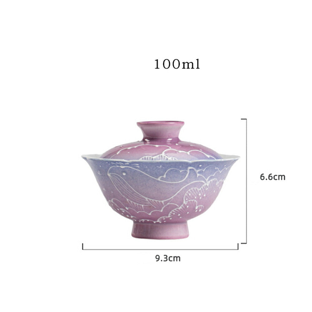 金魚・夢！ 蓋物 蓋付碗 珍味入れ 宝瓶 蓋碗 湯冷まし パーブル 紫 茶器 磁器 中国茶器 台湾茶器 紅茶 緑茶 シノワズリ 茶器 スープ椀 スープボウル 蓋付 グラス 菓子椀 ボウル 茶碗 宝瓶 フリーカップ お碗 抹茶茶碗 茶碗蒸し 茶芸  母の日 ギフト IwaiLoft