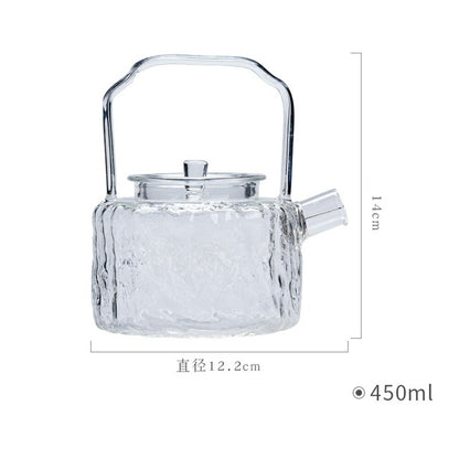 IwaiLoft 手作り 耐熱 水波紋ティーポット ガラス 茶こし付き ガラスポット 透明 グレー 450ml 急須 ジャンピング 紅茶ポット フルーツティー 花茶 工芸茶 に ガラス急須 直火可