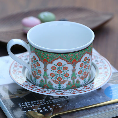 【豪華な中世貴族風・200ml】マグカップ コーヒーカップ ティーカップ モーニングカップ ソーサー付き 茶托付き コーヒーマグ スープカップ 花柄 白 彼女 誕生日プレゼント 新居 祝い 母の日 ギフト カフェ風 お家カフェ シノワズリ レトロ フランススタイル  IwaiLoft