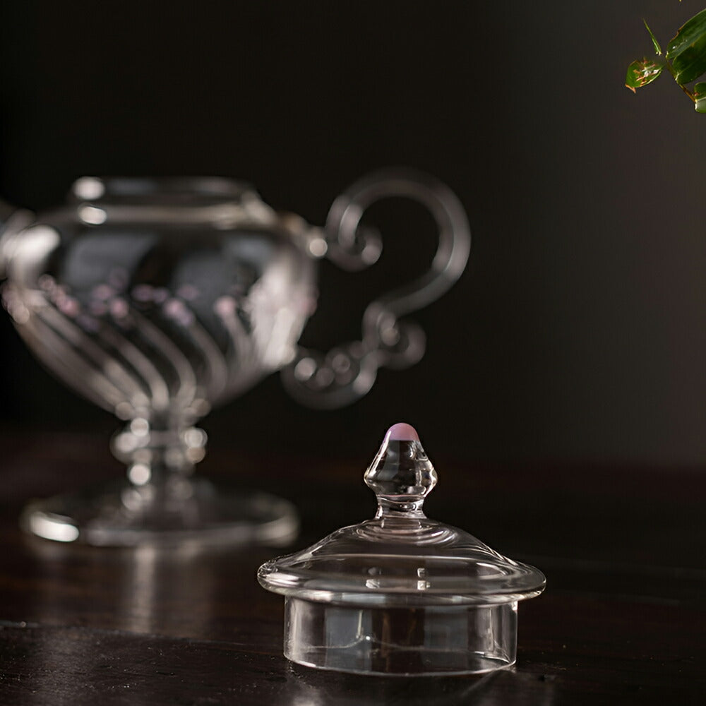 IwaiLoft 十卿 Glass Art 工芸作家作品 耐熱ガラス 夢 ティーポット 高台 ガラス 急須 430ml  ガラス製ポット 紅茶ポット お茶ポット ガラスポット 花茶 工芸茶 ハーフティー に健康茶器 アフターティー お家ティータイム  母の日プレゼント 化粧箱付き