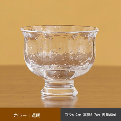 高足 グラス 花形 耐熱ガラス ちょこ フリーカップ バブル 泡入り 気泡 ぐいのみ ガラスぐいのみ 足つき ローグラス 冷茶グラス ティーグラス デザートカップ グラスデザート 小鉢 豆鉢 ミニグラス 珍味 前菜 小さい かわいい おしゃれ 来客用 誕生日プレゼント IwaiLoft