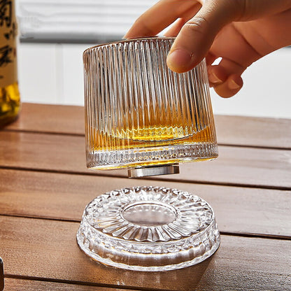 回転する 星 スピングラス ロックグラス  255ml 焼酎グラス 回転グラス 硝子 ウイスキー グラス タンブラーグラス 焼酎グラス コースター付き ストレス解消 ガラス 酒器 IwaiLoft 新品