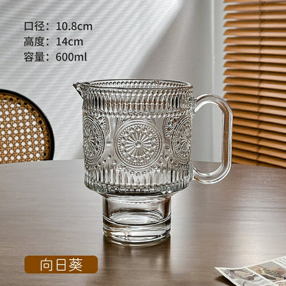 SNSで人気 グラス ガラスマグ マグカップ ガラスコップ 大 コーヒーカップ 600ml ドリンクサーバー 向日葵 かわいい ミルクカップ ピッチャー モーニングカップ フローラガラス コーヒーサーバー コーヒーポット ガラスサーバー 小 透明 ウォーターカラフェ IwaiLoft