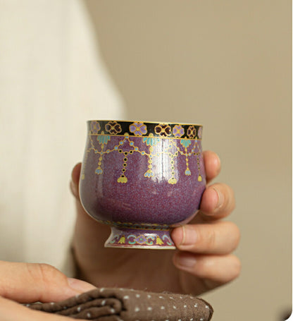 王の色 湯呑 茶器 湯のみ お茶 紫 パープル フリーカップ 蕎麦猪口 チョコ グラス 陶磁器 ティーカップ ティーコップ ?窑 ?琅彩 茶杯 お茶用品 ティーウェア 敬老の日 母の日 プレゼント 贈り物にも 食洗機対応 電子レンジ対応 IwaiLoft