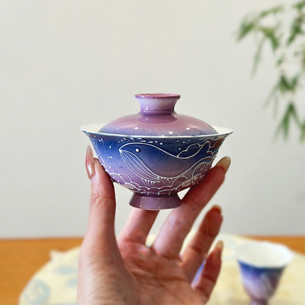 金魚・夢！ 蓋物 蓋付碗 珍味入れ 宝瓶 蓋碗 湯冷まし パーブル 紫 茶器 磁器 中国茶器 台湾茶器 紅茶 緑茶 シノワズリ 茶器 スープ椀 スープボウル 蓋付 グラス 菓子椀 ボウル 茶碗 宝瓶 フリーカップ お碗 抹茶茶碗 茶碗蒸し 茶芸  母の日 ギフト IwaiLoft