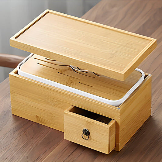 一つで2役 ティートレー＆収納ケース 天然竹 トレー 卓上 収納ケース 小物収納 おしゃれ 玄関収納 茶器 収納 茶棚 インテリア 小物入れ 茶道具 中国茶器 茶盤 IwaiLoft