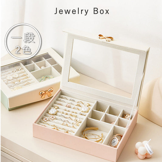 アクセサリーケース PU 仕切り調整 1段 大容量 透明 窓付きおしゃれ 高級 宝石箱 アクセサリー 収納ケース 指輪 リング ピアス/ネックレス/メガネ/時計収納 小物収納 玄関 母の日 敬老の日 プレゼント IwaiLoft